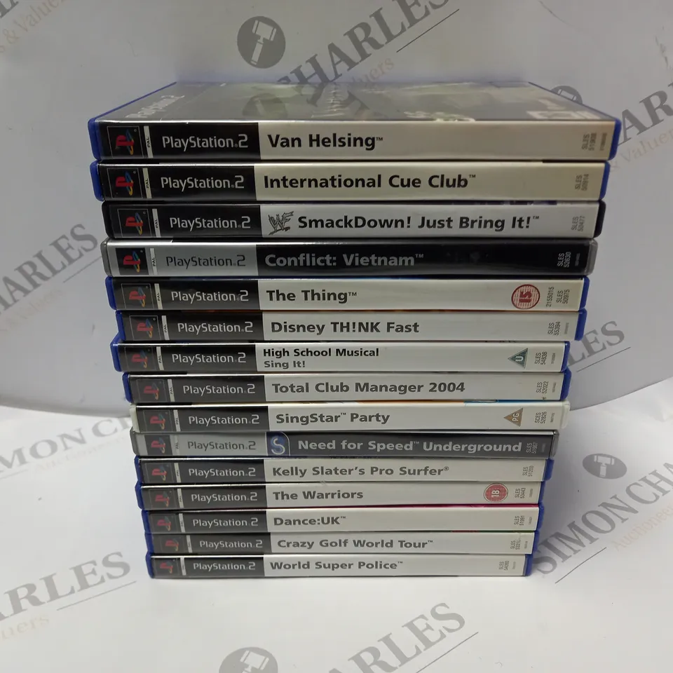 APPROXIMATELY 15 ASSORTED PLAYSTATION 2 GAMES TO INCLUDE VAN HELSING, INTERNATIONAL CUE CLUB, SMACKDOWN JUST BRING IT, ETC