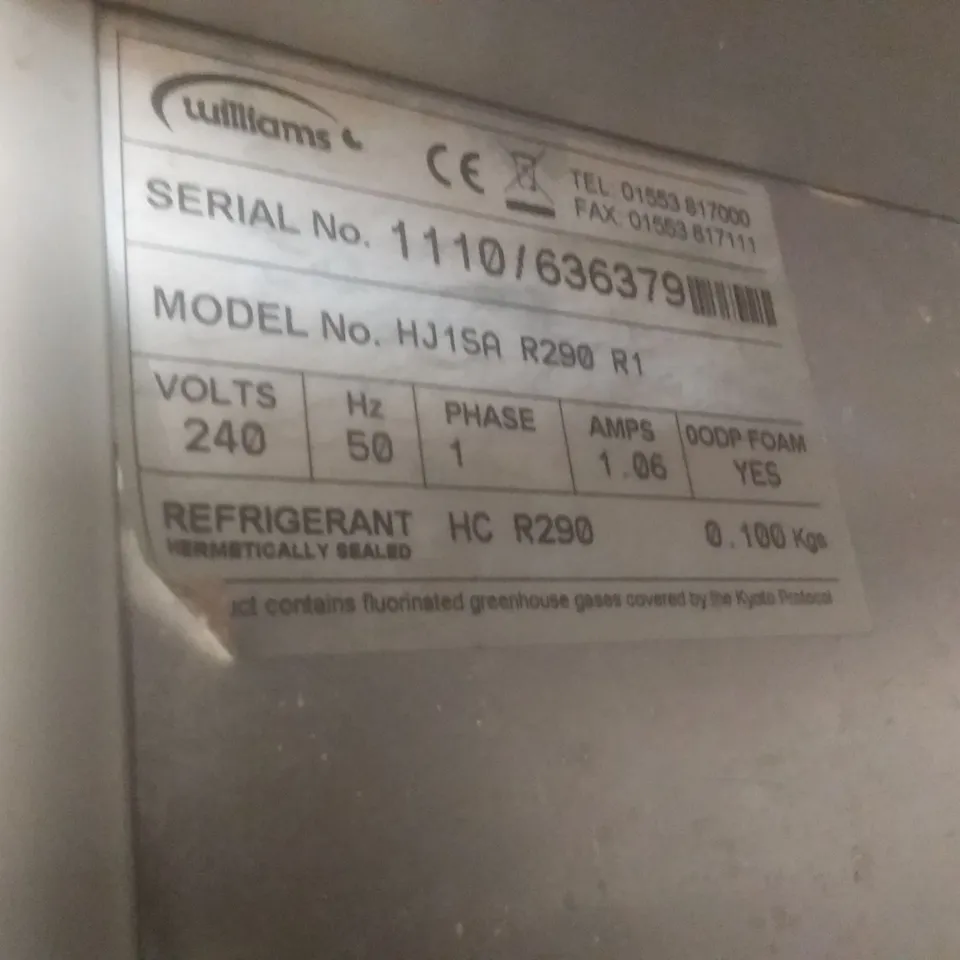 WILLIAM'S HJ1SA R290 R1 SINGLE DOOR COMMERCIAL REFRIGERATOR 