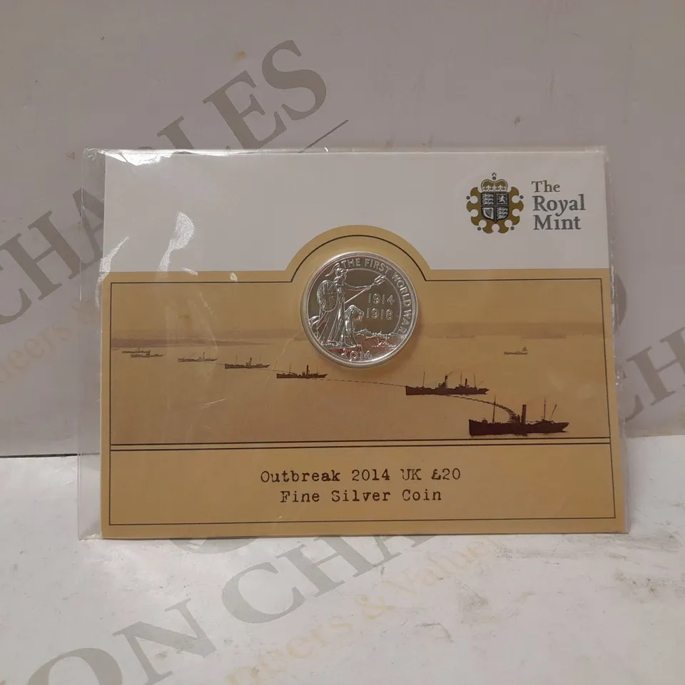 THE ROYAL MINT 2014 TWENTY POUND COIN OUTBREAK 1ST WORLD WAR 999 FINE SILVER
