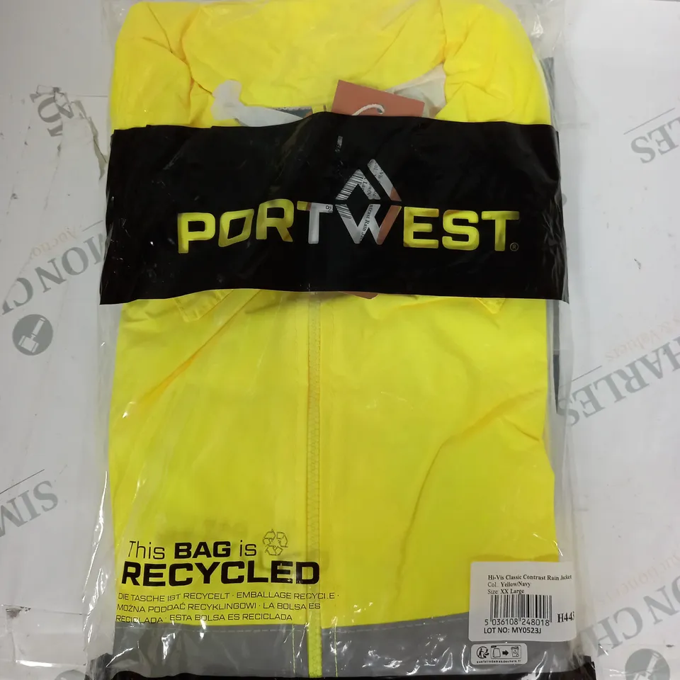 PORTWEST HI-VIS CLASSIC CONTRAST RAIN JACKET IN YELLOW SIZE XXL