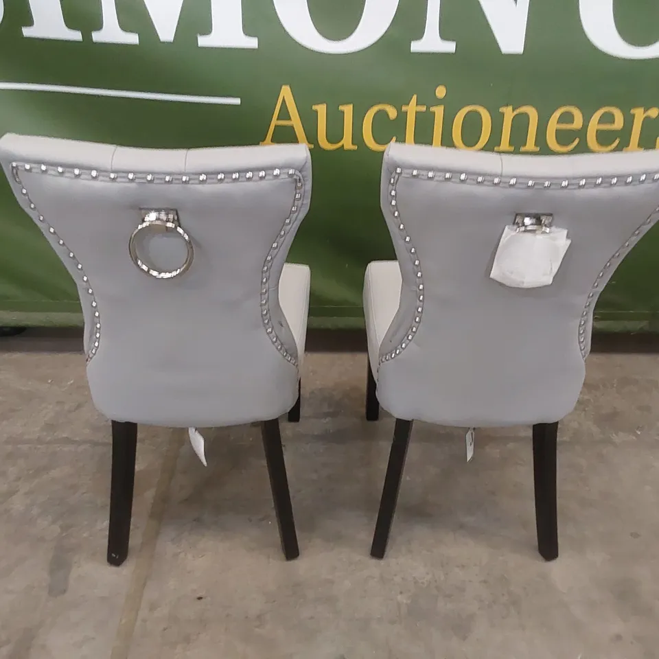 SET OF 2 KENSINGTON LIGHT GREY FAUX LEATHER BUTTON BACK DINING CHAIRS 