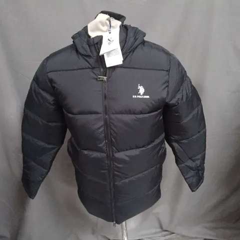 US POLO ASSOCIATION HOODED WATER RESISTANT PUFFER JACKET IN BLACK SIZE 12-13YRS