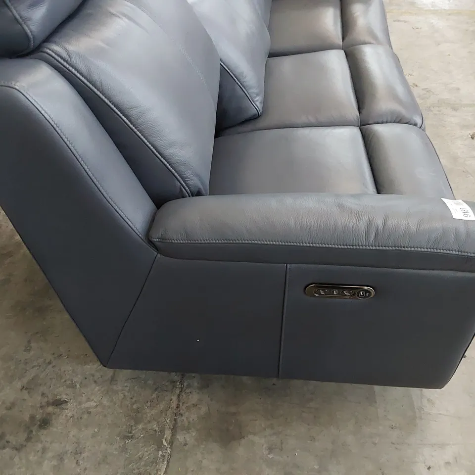DESIGNER POWER RECLINING THREE SEATER SOFA BLUE GREY LEATHER
