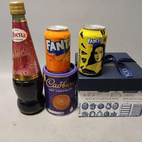 TOTE OF ASSORTED FOOD AND DRINK ITEMS TO INCLUDE FANTA, RIBENA AND CADBURYS - COLLECTION ONLY 