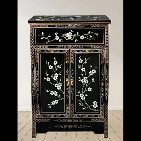 BOXED HAND PAINTED BLOSSOM ACCENT CABINET 