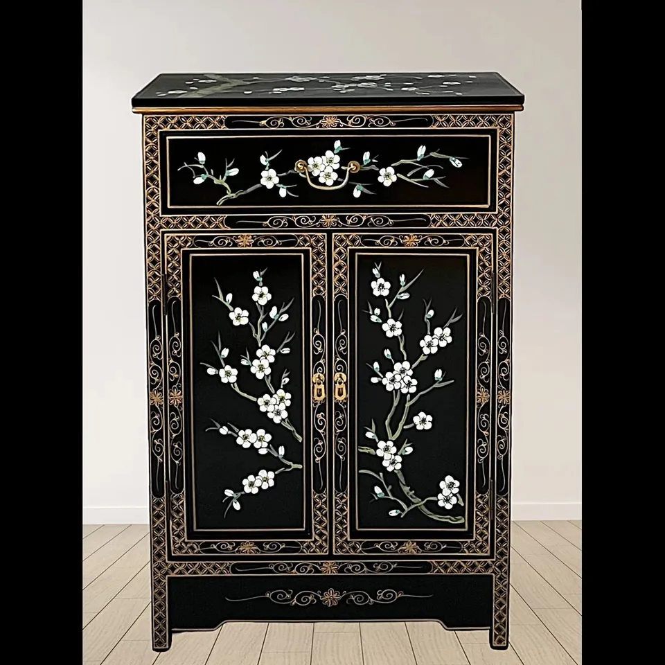 BOXED HAND PAINTED BLOSSOM ACCENT CABINET 