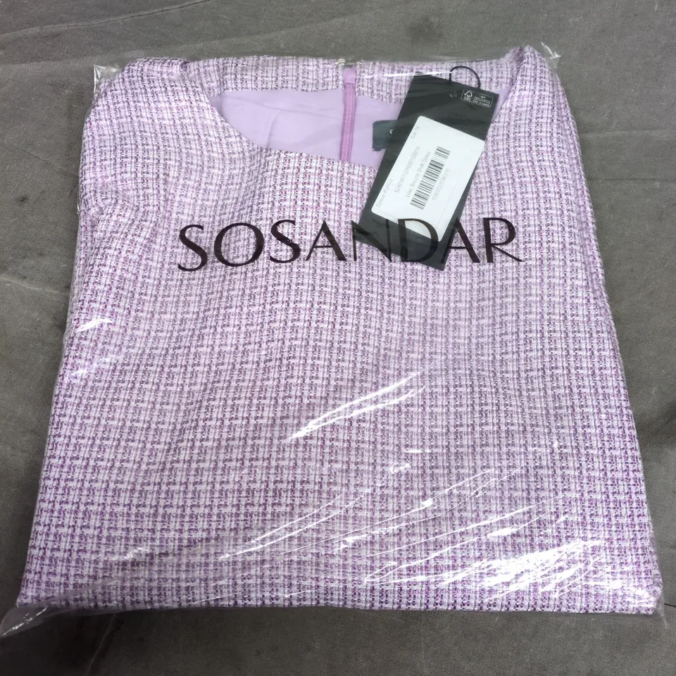 BAGGED SOSANDER LILAC BOUCLE SHIFT DRESS - SIZE 14