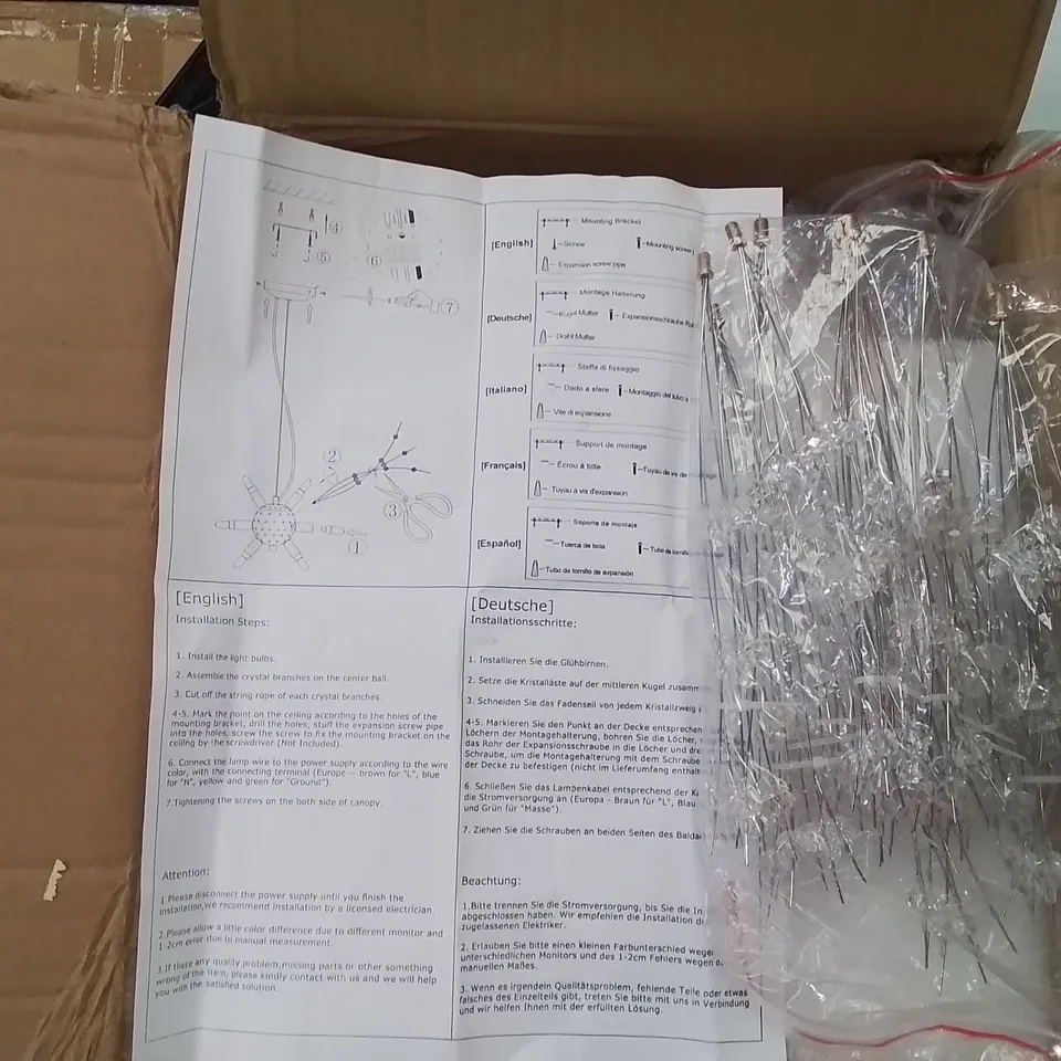 BOXED DANDELION 8-LIGHT SPUTNIK CRYSTAL CHANDELIER STARBURST SUNBURST CEILING LIGHT (1 BOX)