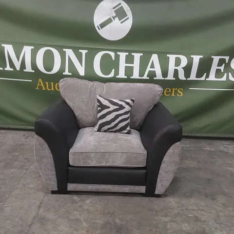 QUALITY DESIGNER UPHOLSTERED ARMCHAIR - BLACK & GREY
