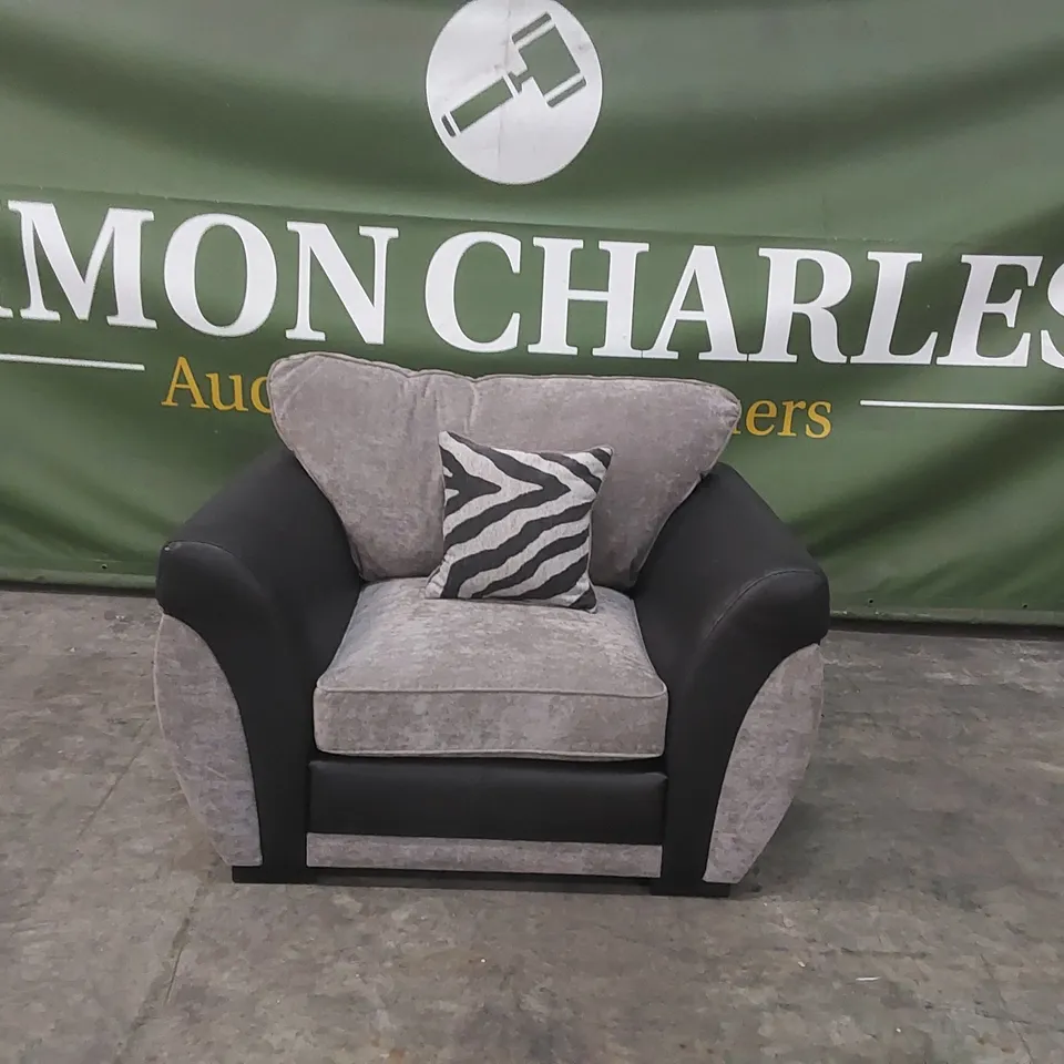 QUALITY DESIGNER UPHOLSTERED ARMCHAIR - BLACK & GREY