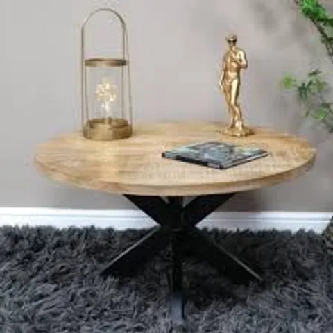 BRAND NEW BOXED HOMESDIRECT365 ROUND BLACK METAL AND WOOD INDUSTRIAL COFFEE TABLE 