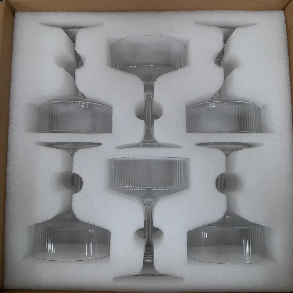 BOXED RIBBED GLASSWARE MARTINI GLASSES SET - COLLECTION ONLY 