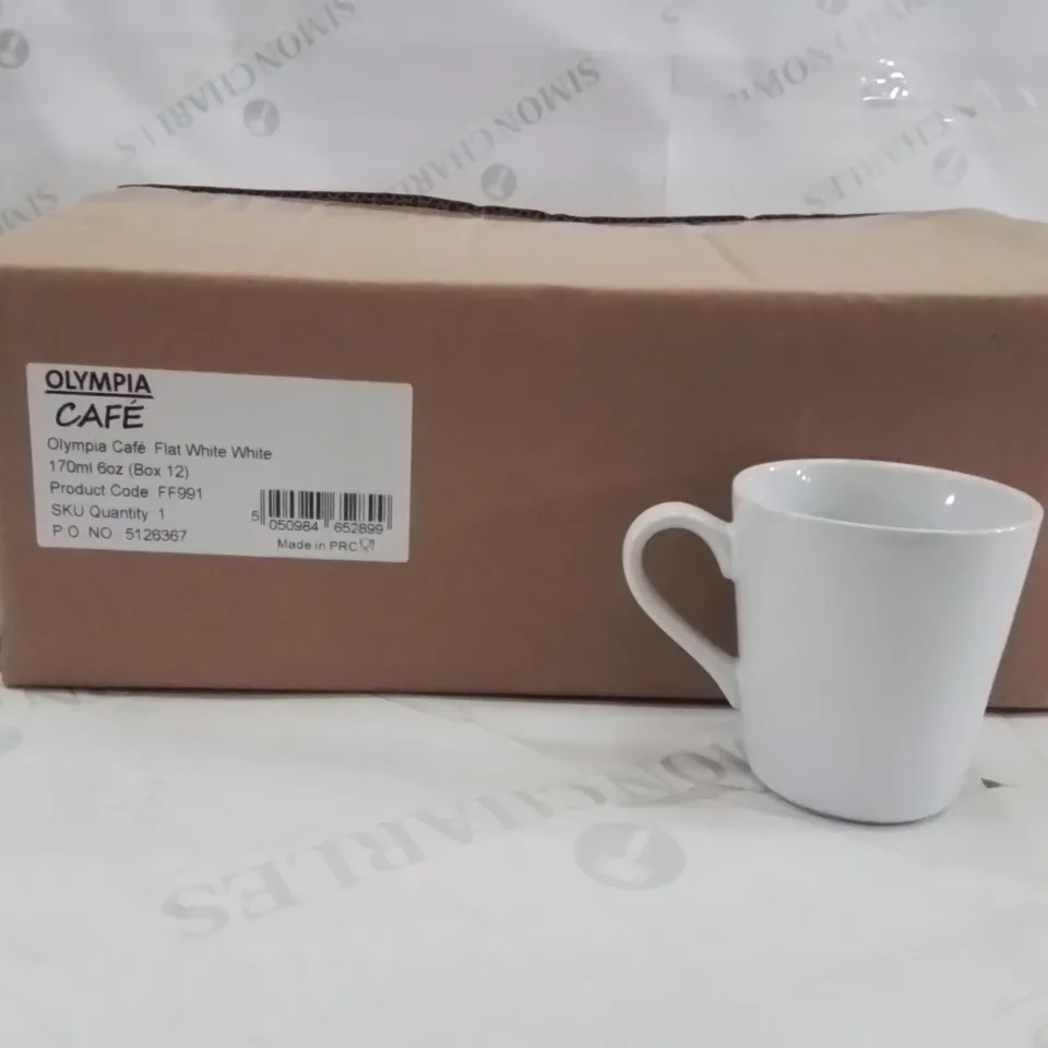 BOXED OLYMPIA FLAT WHITE CUPS APPROXIMATELY 12