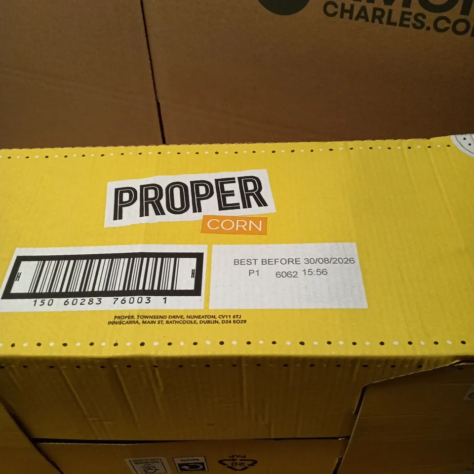BOX OF APPROXIMATELY 22 X PROPER CORN SWEET AND SALTY POPCORN 30G