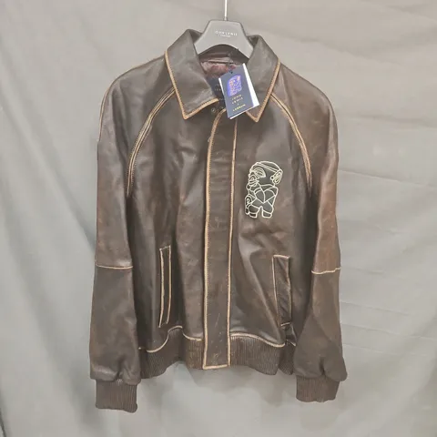 JOHN LEWIS LABRUM VARSITY JACKET IN BROWN - L