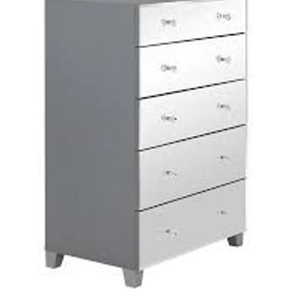 BOXED BELLAGIO 5 DRAWER CHEST GREY/MIRROR (1 BOX)