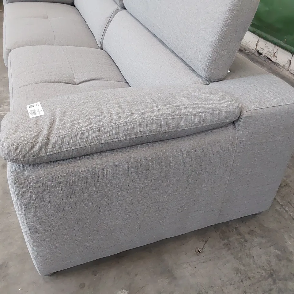 DESIGNER ITALIAN STYLE FOUR SEATER SOFA WITH ADJUSTABLE HEADRESTS GREY FABRIC