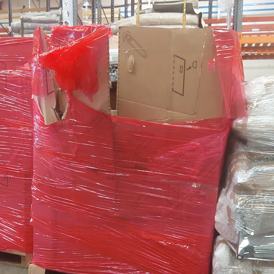 PALLET CONTAINING A LARGE QUANTITY OF ASSORTED ITEMS INCLUDING: CRAYOLA PAIN-STATION, ELECTRIC SLICER MACHINE, TOILET SEATS, BLINDS ECT