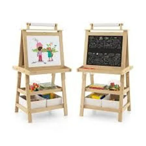 1 / 7ROLLOVER TO ZOOM COSTWAY KIDS NATURAL DOUBLE SIDED ART EASEL WITH PAPER ROLL