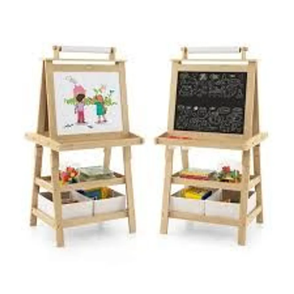 1 / 7ROLLOVER TO ZOOM COSTWAY KIDS NATURAL DOUBLE SIDED ART EASEL WITH PAPER ROLL