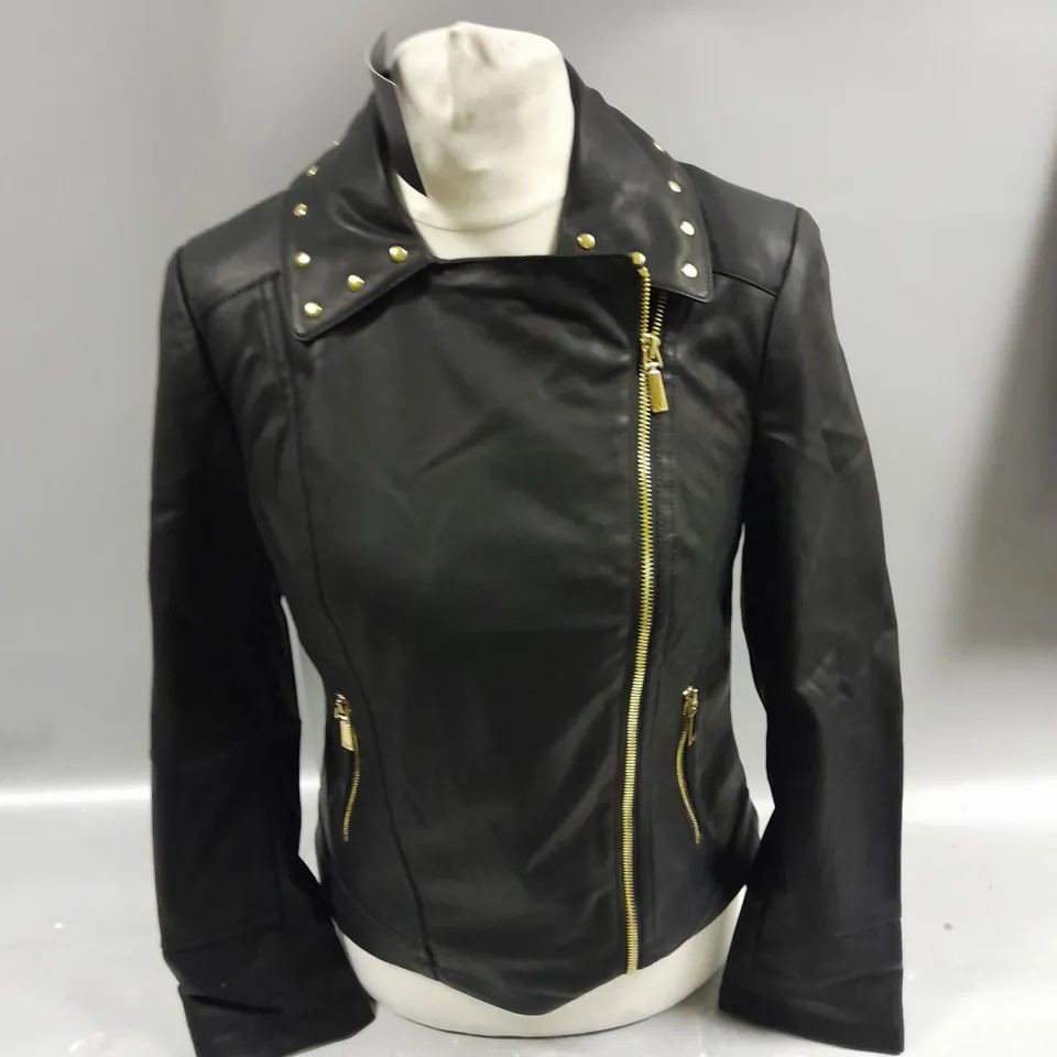 JULIEN MACDONALD STUD FAUX LEATHER JACKET SIZE UNSPECIFIED
