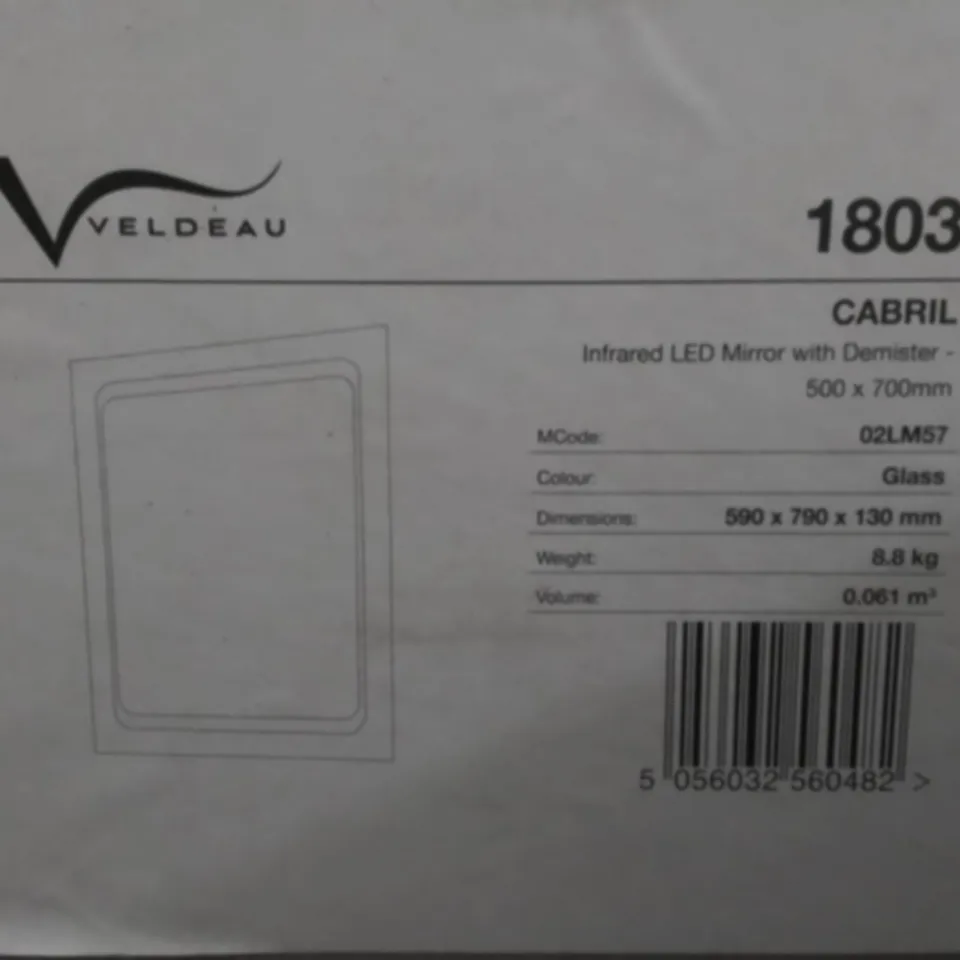BOXED VELDEAU CABRIL INFRARED LED MIRROR WITH DEMISTER 500X700MM
