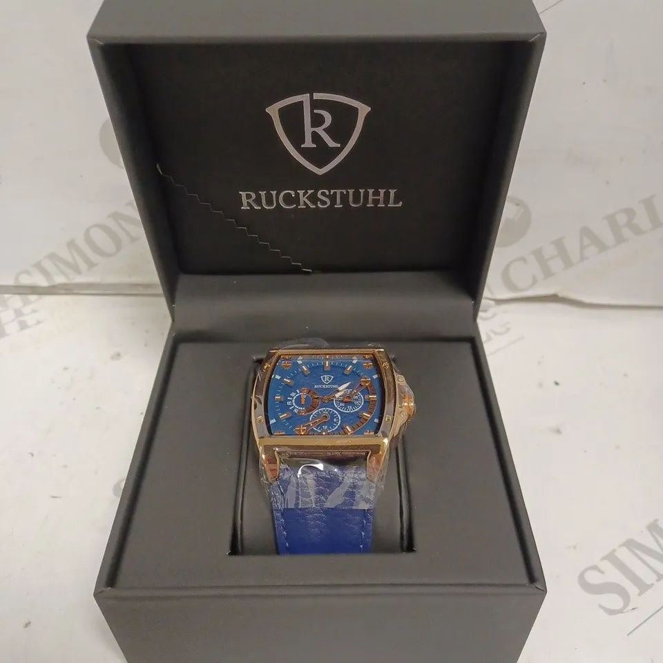 MENS RUCKSTUHL WATCH – SUB DIALS WITH DATE – STAINLESS STEEL FACE – LEATHER STRAP – 3ATM WATER RESISTANT