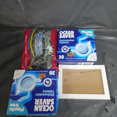 APPROXIMATELY 10 ASSORTED HOUSEHOLD ITEMS TOO INCLUDE, DISHWASHER TABLETS , PICTURE FRAME , SOLAR LIGHTS , ETC