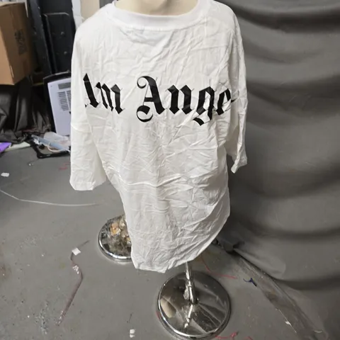 PALM ANGELS WHITE T-SHIRT WITH GOTHIC LOGO – SIZE XL (MEN'S)