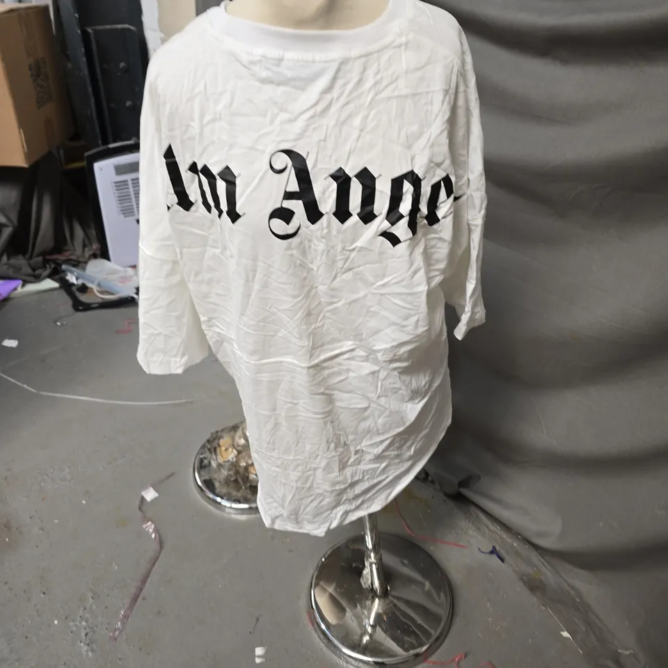 PALM ANGELS WHITE T-SHIRT WITH GOTHIC LOGO – SIZE XL (MEN'S)