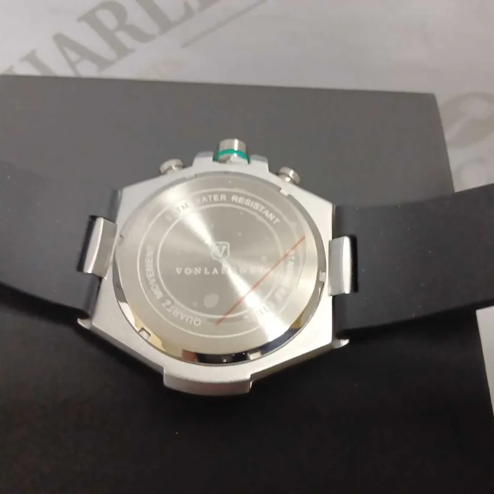 MENS VONLANTHEN CHRONOGRAPH WATCH – V200 – TEXTURED DIAL – 3ATM WATER RESISTANT – BLACK RUBBER STRAP