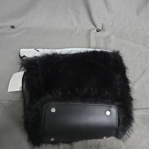 ZARA FAUX FUR HANDBAG WITH LEATHER BASE – BLACK