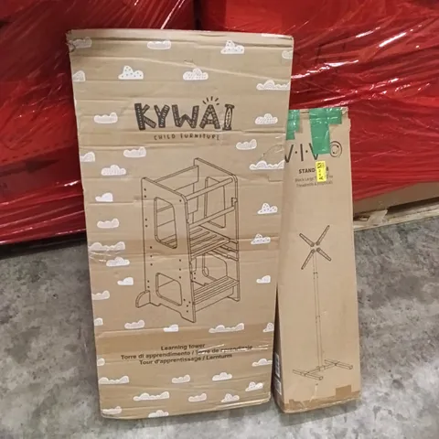 PALLET OF ASSORTED ITEMS INCLUDING - TV STAND, LEARNING TOWER