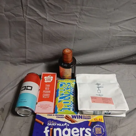 APPROXIMATELY 10 ASSORTED FOOD ITEMS TO INCLUDE - ENERGY DRINK SIMPLY COOK AND DAIRY MILK FINGERS - COLLECTION ONLY