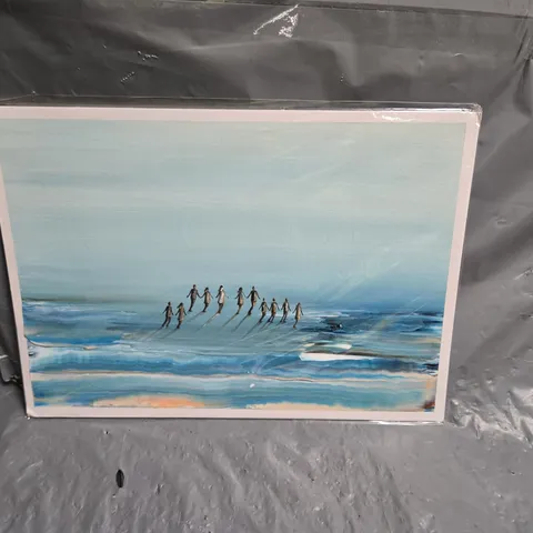 Seascape painting with figures walking on water 