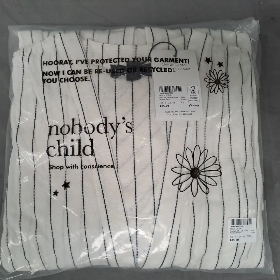 NOBODY'S CHILD STARLIGHT SS MIDI STRIPED DRESS IN CREAM UK SIZE 8