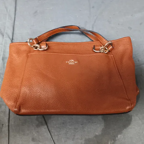 COACH BROWN PEBBLE-GRAIN LEATHER HANDBAG
