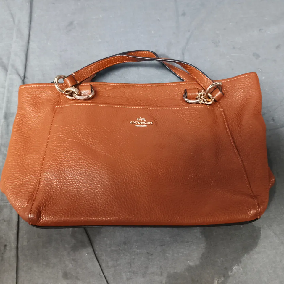 COACH BROWN PEBBLE-GRAIN LEATHER HANDBAG
