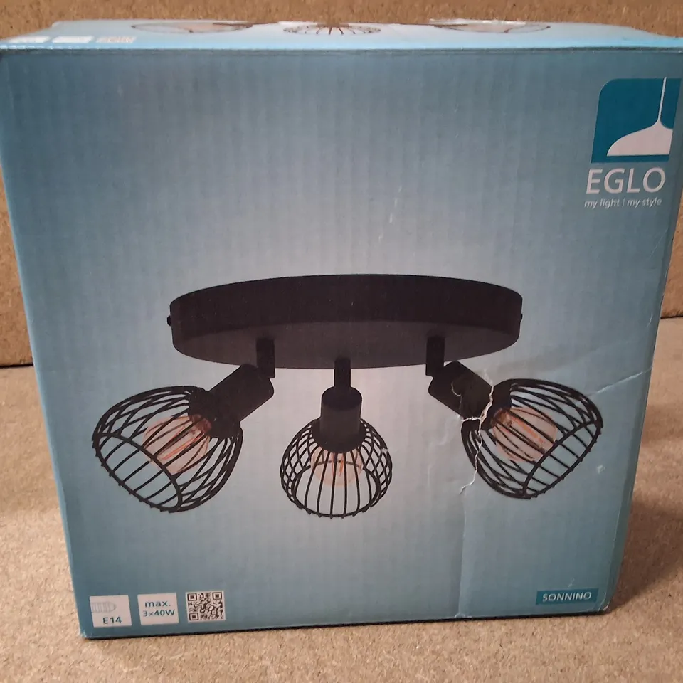 BOXED EGLO SONNINO CEILING LIGHT – THREE-BULB CAGE DESIGN, E14 (MAX 3X40W) –