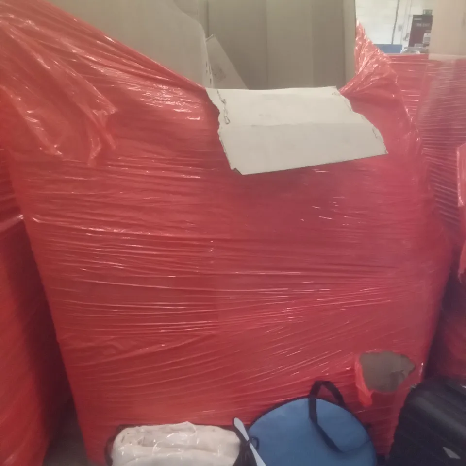 PALLET OF ASSORTED ITEMS INCLUDING FLIGHT KNIGHT SUITCASE, POP UP TENT, FOOT PUMP, IRONING BOARD
