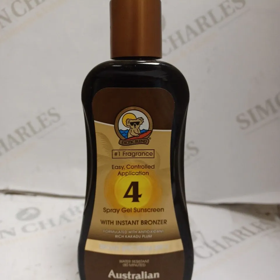 20 AUSTRALIAN GOLD SPF 4 SPRAY GEL SUNSCREEN WITH INSTANT BRONZER