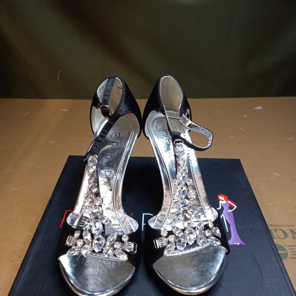 RUBY PROM DIAMANTE ANKLE STRAPPY HIGH HEEL SHOES SIZE 3