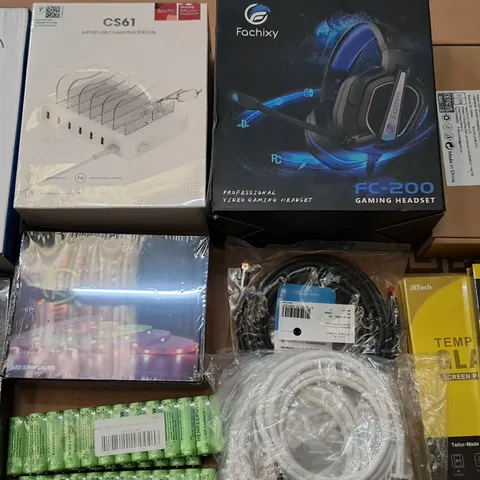 LARGE QUANTITY OF ASSORTED ITEMS TO INCLUDE LED STRIP LIGHTS,GAMING HEADSET AND RECHARGEABLE BATTERIES