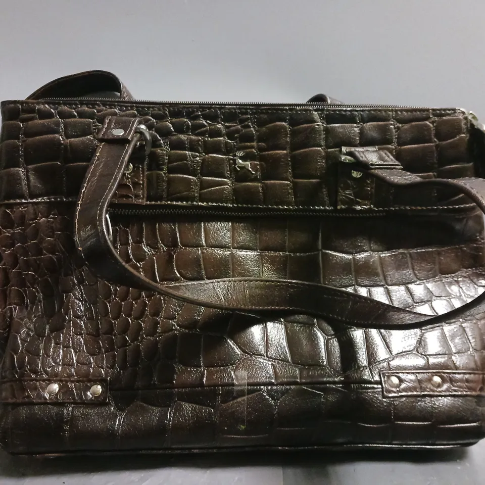 ASHWOOD LINDA CROC LEATHER SHOULDER BAG IN DARK BROWN  / COLLECTION ONLY 