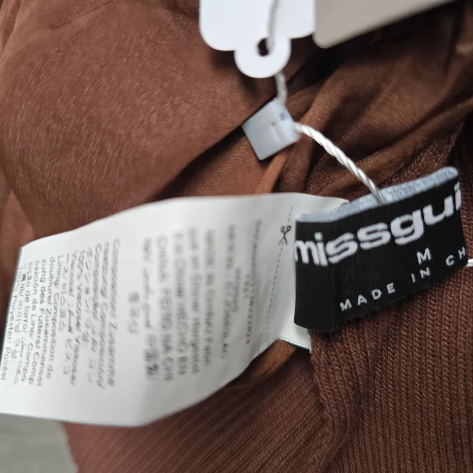 MISSGUIDED BROWN ONE-SHOULDER RUCHED DRESS – SIZE M