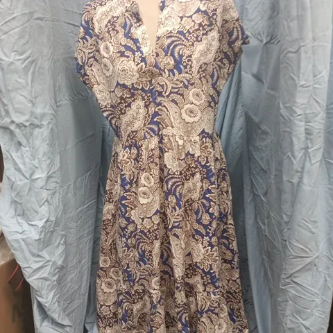 ME + EM ELABORATE BOTANICAL PRINT TIERED MAXI SLUB DRESS IN BLUE MULTI SIZE UK 14