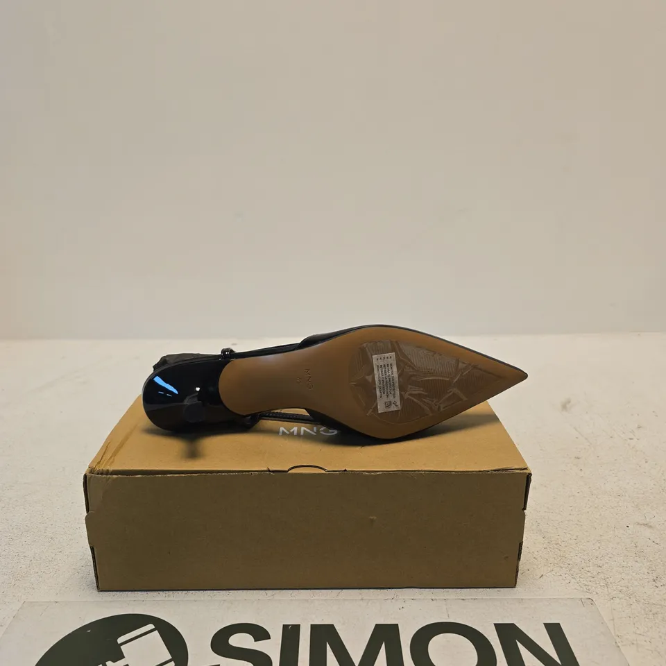 MANGO BLACK PATENT SLINGBACK HEELS, UK 8 (EU 41) – BOXED