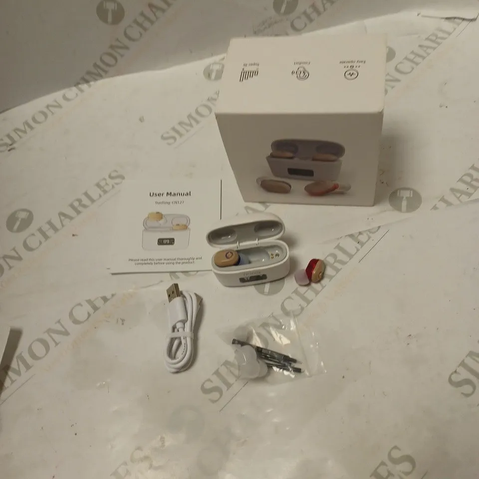 BOXED YUNTING-CN127 DIGITAL HEARING AID WITH CHARGING DOCK, ACCESSORIES, USB CABLE AND INSTRUCTIONS
