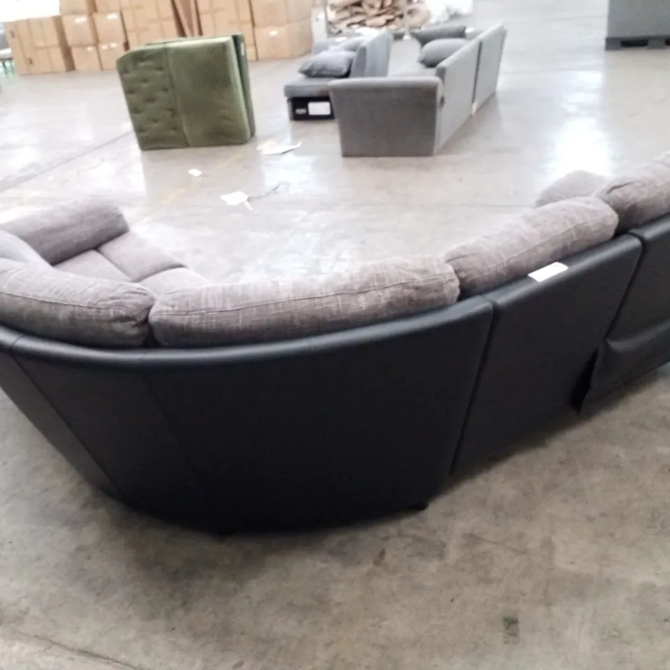 QUALITY DESIGNER MANUAL RECLINER CORNER SOFA - GREY FABRIC/ BLACK LEATHER