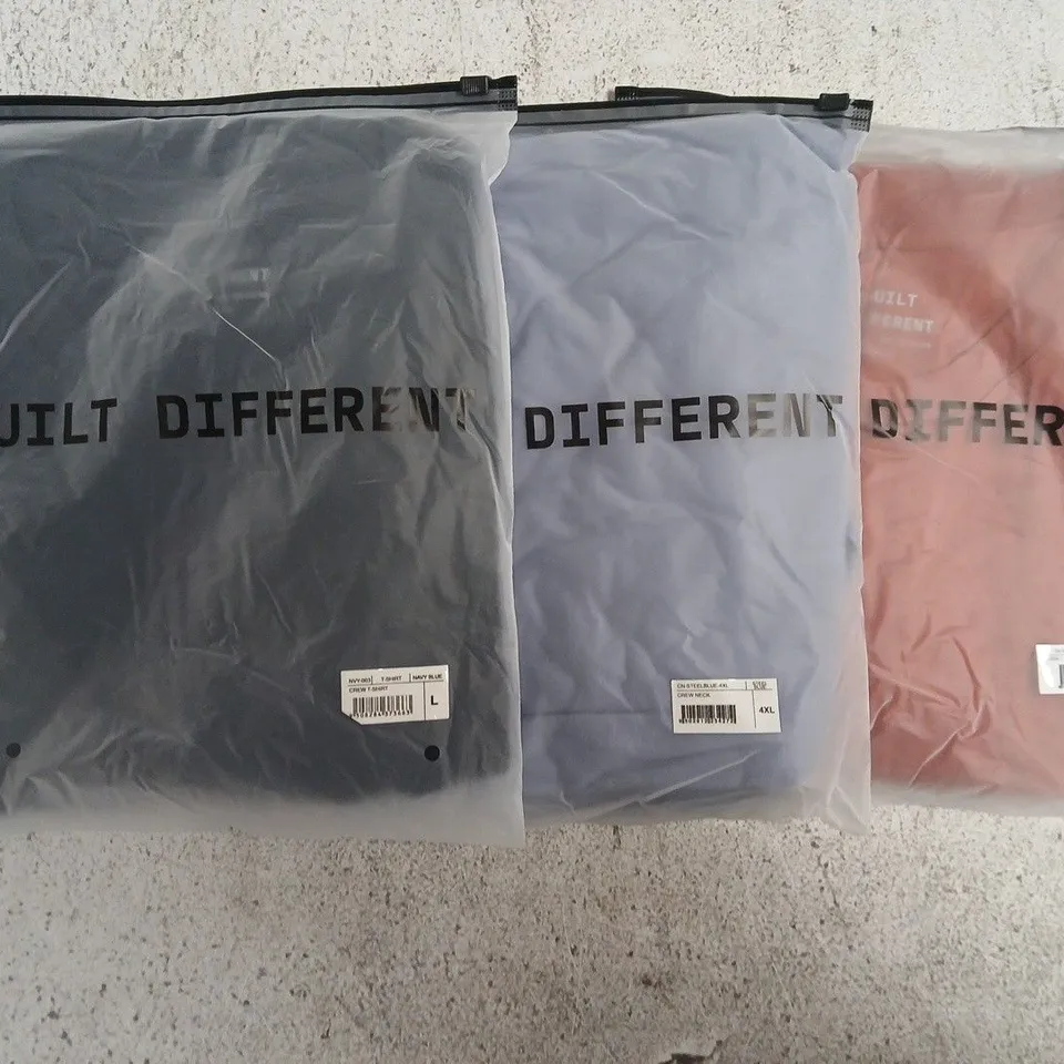 SET OF APPROXIMATELY 10 ASSORTED BUILT DIFFERENT T-SHIRTS/SHIRTS IN VARIOUS COLOURS AND SIZES